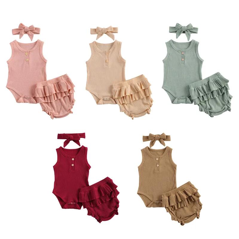 0-24M  Ƿ   ̺  ҳ  ִ Ʈ μҸ Romper + Ruffles ݹ + Headband Outfits